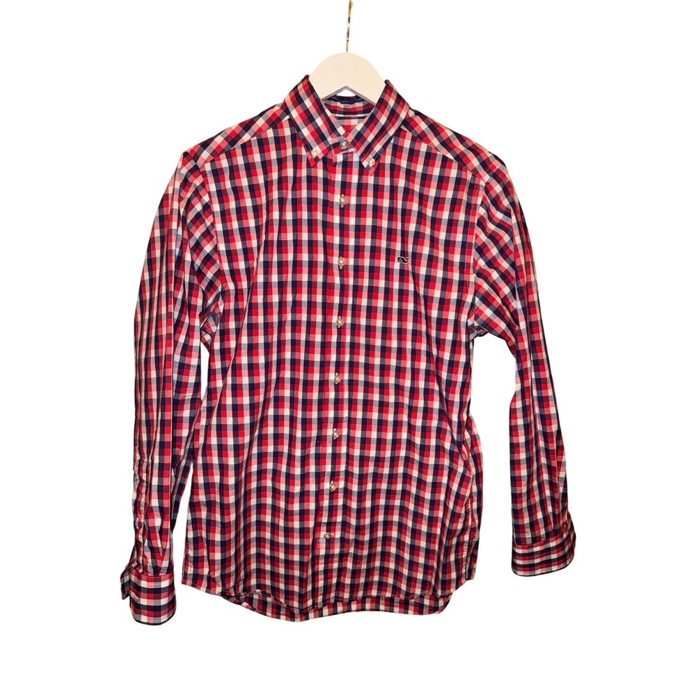 Vineyard Vines Slim Fit Whale Shirt Men's Size S Red Blue Plaid Button Down